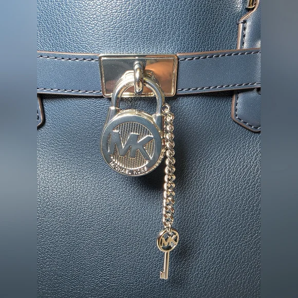 Michael Kors Leather Hamilton Medium Satchel & Crossbody- Navy  NWT Retails $558 - Picture 2 of 11